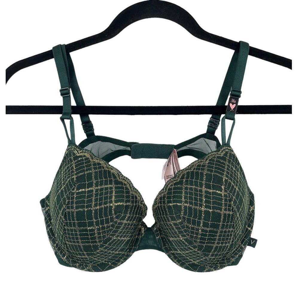 Victoria's Secret bra Sexy Tee Lightly lined demi lace green gold size 38B